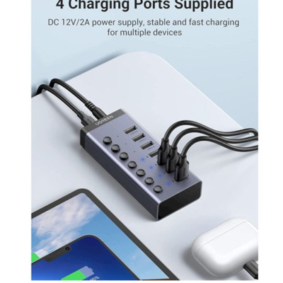 Bo chia Hub USB 3.0 co 7 cong mau den nguon 5V Ugreen 90305 HÀNG CHÍNH HÃNG