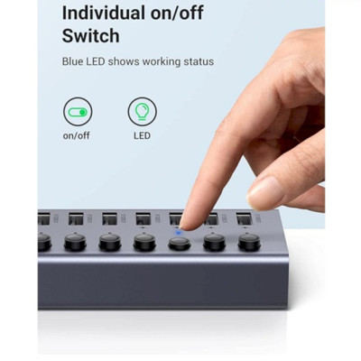 Bo chia Hub USB 3.0 co 7 cong mau den nguon 5V Ugreen 90305 HÀNG CHÍNH HÃNG