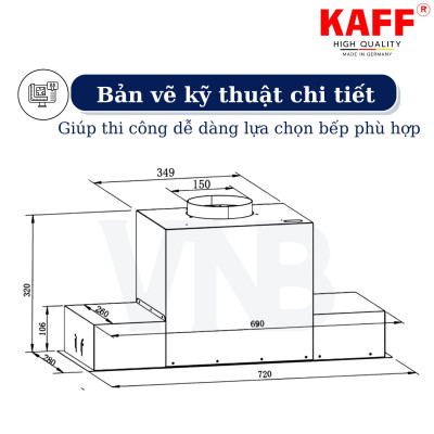 Máy hút mùi âm toàn phần phần mặt kính 800mmcảm ứng KAFF KF-BI80PR - Hàng Chính Hãng