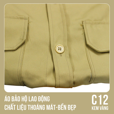 Áo bảo hộ lao động, chất liệu thoáng mát, bền đẹp - Mã C12 (Kem Vàng)