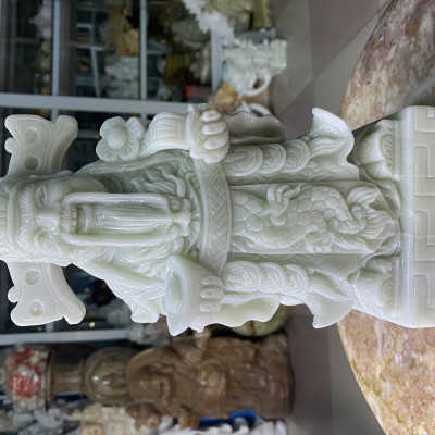 Bộ Tượng Tam Đa (Phúc Lộc Thọ) Đá Cẩm Thạch Trắng Xanh - cao 25cm