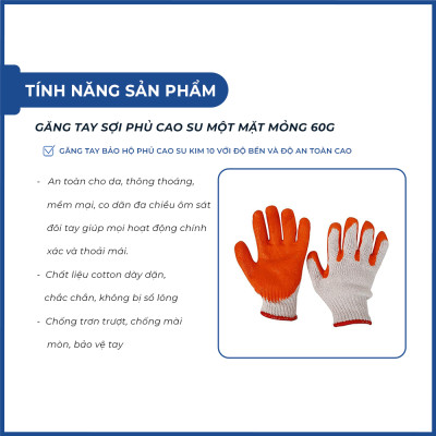 Găng tay sợi phủ cao su một mặt mỏng 60g màu đỏ  chống trơn trượt, bám tốt, bền bỉ, giá rẻ