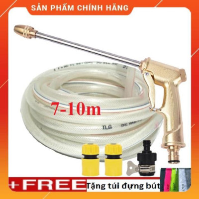 ️ Bộ dây vòi xịt nước rửa xe, tưới cây , tăng áp 3 lần, loại 7m, 10m 206701-3 đầu đồng,cút+ túi đựng bút