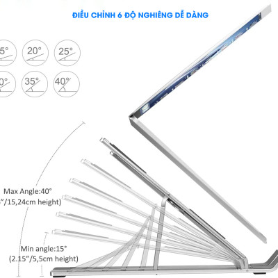 Đế tản nhiệt cho Laptop, Macbook - Giá đỡ, kệ đỡ, phụ kiện cao cấp cho Macbook, Laptop bằng hợp kim nhôm thông minh gấp gọn Horizen N3 - Hàng chính hãng