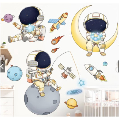 Sticker Giấy Dán Tường Decal Dán tường Tranh Dán Tường Trang Trí Tường Mẫu Bên Ngoài Không Gian Phi Hành Gia ZH93