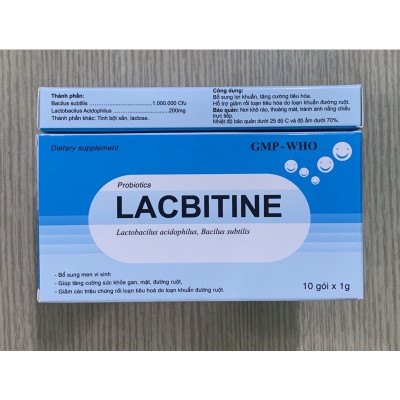 ￼Men tiêu hoá Lacbitine hộp 10 gói, Vinaphar, hỗ trợ tiêu chảy, táo bón