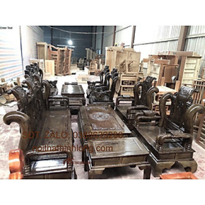 Bàn ghế Tần Thủy Hoàng gỗ mun đuôi công tiếp khách sang trọng