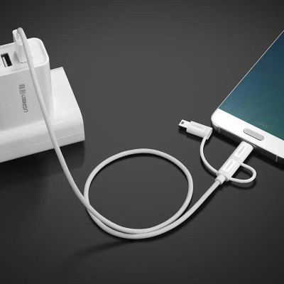 Ugreen UG40767US185TK 1m màu Bạc Cáp dữ liệu USB 3trong1 micro + lightning + mini USB + truyền dữ liệu từ máy tính ra điện thoại - HÀNG CHÍNH HÃNG