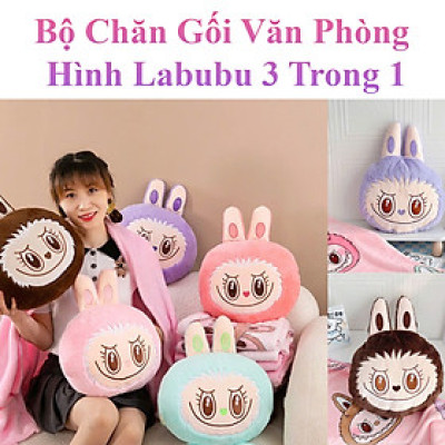 Bộ Chăn Kèm Gối Văn Phòng Hình Labubu 3 Trong 1 Tiện Dụng Siêu Dễ Thương