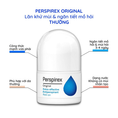 Lăn Khử Mùi Perspirex Original Chính Hãng Dành Da Thường - Khử Mùi & Ngăn Tiết Mồ Hôi Hiệu Quả (Chai 20ml)