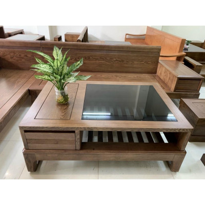 Bàn ghế sofa gỗ tiếp khách kiểu dáng chữ L chân Hươu