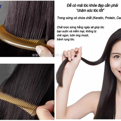 Lược sừng xuất Nhật (Size: XL - 20cm) COH165 - Thân khía dáng Cổ điển cao cấp đẹp hoàn hảo - Chăm sóc tóc - HAHANCO
