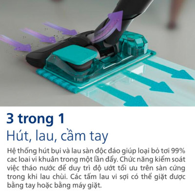 Máy hút bụi cầm tay không dây dạng cán 3 trong 1 SpeedPro Aqua thương hiệu Philips FC6730/81 - Hàng Chính Hãng