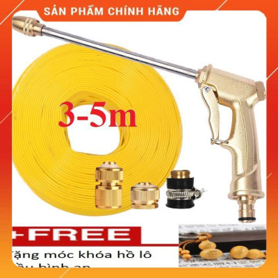 ️ Bộ dây vòi xịt nước rửa xe,tưới cây ,tăng áp 3 lần,loại 3m, 5m 206701-3đầu đồng,cút,nối đồng+ móc khoá