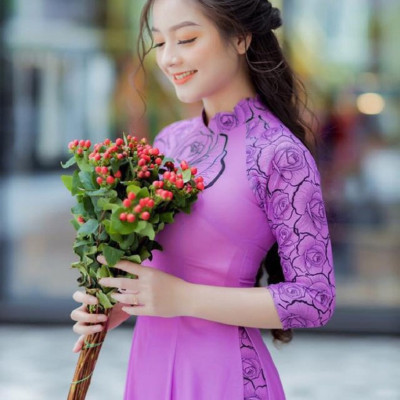 SET ÁO DÀI TRUYỀN THỐNG HỌA TIẾT HOA HỒNG - NN26