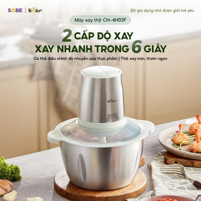 Máy Xay Thịt Bear Cối Xay Thịt Máy Xay Thịt Đa Năng Máy Xay Rau Củ Xay Nhuyễn Thịt Cá 4 Lưỡi Dao CH-4H03F - Hàng chính hãng