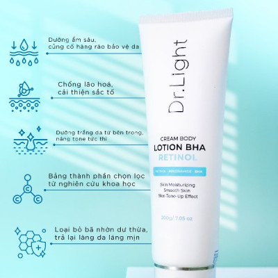 COMBO 3 Kem Body Dr.Light Kem dưỡng Trắng Sáng Da Với Hợp Chất Retinol Niacinamide BHA 200ml
