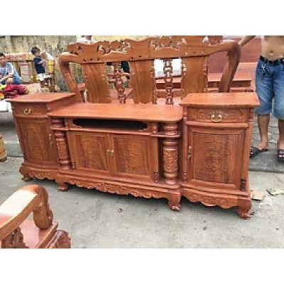 Kệ tivi gỗ cột nho gỗ hương hàng tỉ mỉ đẹp trang trí cho gia đình bạn 2m4 -HÀNG LOẠI 1