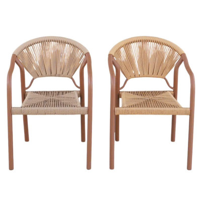 Ghế ngoài trời nệm dây nhựa đan CC2038-T Nội thất Capta Ghế cafe sân vườn khung sắt sơn tĩnh điện màu nâu 