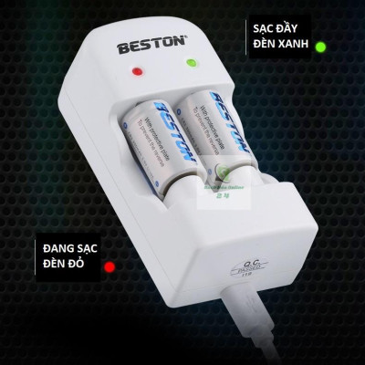 Bộ 2 pin sạc CR2 kèm sạc Beston CD643 dùng cho máy ảnh, camera, thiết bị đo, đèn pin, ống nhòm