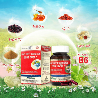[COMBO 6 HỘP] Viên uống hoạt huyết dưỡng não Đông Dược 5 Asia Pharma hỗ trợ thiểu năng tuần hoàn não - Hộp 30 viên