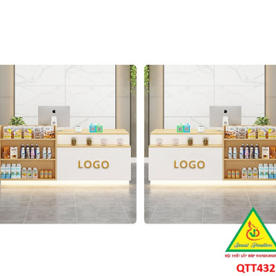 Quầy tính tiền, Bàn thu ngân cho cửa hàng tiện lợi, siêu thị mini QTT432 - NỘI THẤT LẮP RÁP VIENDONGADV