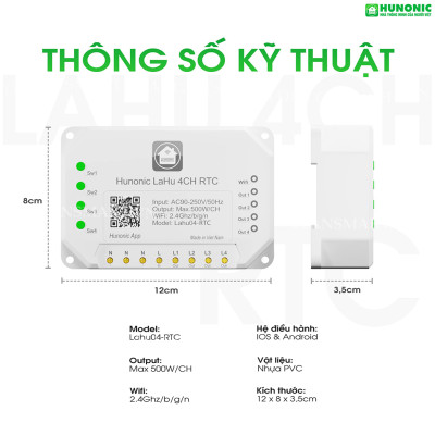 Công Tắc Thông Minh Wifi Hunonic, Công Tắc Hẹn Giờ Không Cần Internet - LAHU04 RTC