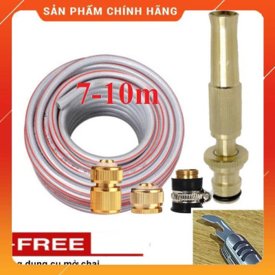 TLG- Bộ dây vòi xịt nước rửa xe, tưới cây , tăng áp 3 lần, loại 7m, 10m 206587 đầu đồng,cút đồng+ mở chai