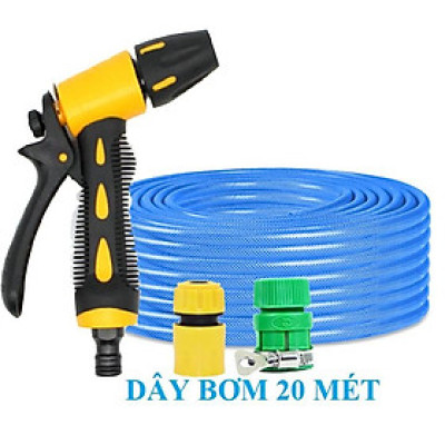 ️ Bộ dây vòi xịt nước rửa xe, tưới cây , tăng áp 3 lần, loại 20m 206236 đầu đồng,cút,nối vàng+ mở chai