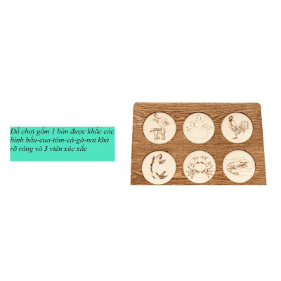 Bàn chơi bầu cua tôm cá bằng gỗ, xúc xắc bằng đá đồ chơi giải trí.