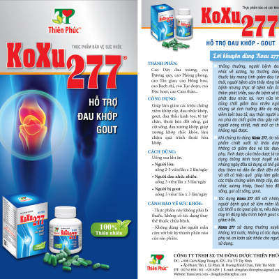 KOXU 277 (Hộp 90 viên) – HỖ TRỢ ĐIỀU TRỊ BỆNH VIÊM KHỚP GOUT  – Sản Phẩm Của Công Ty Đông Dược Thiên Phúc