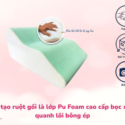 Gối Chống Giãn Tĩnh Mạch Kê Cao Chân Giúp Giảm Tê Buốt, Phù Nề Chân Và Vọp Bẻ Tặng Kèm Áo Vải Lưới 5D Thoáng Mát Được Bọc Sẵng