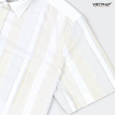 Áo Sơ Mi Nam Ngắn Tay VIỆT PHÁP Form Luxury Chất liệu  Bambo In Sọc  lịch lãm, sang trọng   32768