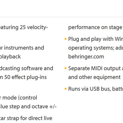Bàn điểu khiển USB/MIDI 25 phím Behringer UMA25S - Hàng Chính Hãng