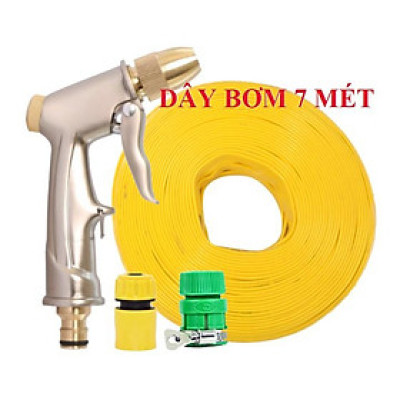 ️ Bộ dây vòi xịt nước rửa xe, tưới cây , tăng áp 3 lần, loại 7m, 10m 206701-1 đầu đồng,cút,nối vàng