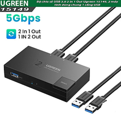 Bộ chia USB 3.0 2 máy tính dùng chung 1 máy in (2 in 1 Out) Ugreen 15149-Hàng chính hãng