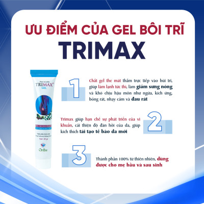 Gel Bôi Trĩ Giúp Co Búi Trĩ, Giảm Sưng Đỏ Và Ngứa Rát Hậu Môn Do Trĩ Trimax Tuýp 20g