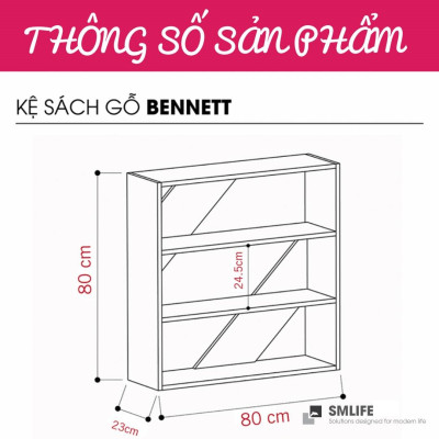 Giá sách bằng gỗ đẹp nhỏ gọn SMLIFE Bennett