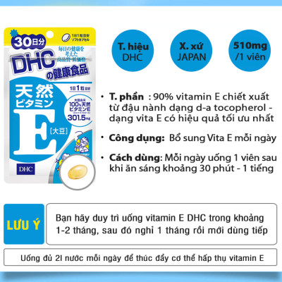 Viên uống Vitamin E DHC Nhật Bản dưỡng ẩm chống lão hoá thực phẩm chức năng làm đẹp da 30 ngày JN-DHC-E30