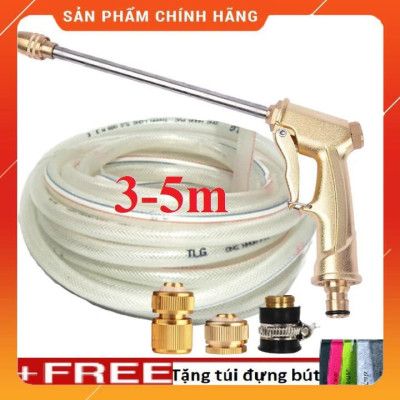 Bộ dây vòi xịt nước rửa xe,tưới cây ,tăng áp 3 lần,loại 3m,5m 206701-3đầu đồng,cút đồng,nối đ+ túi đựng bút