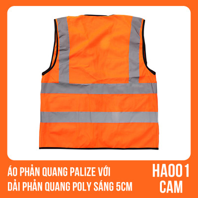 Áo phản quang Palize với dải Phản quang Poly sáng 5cm màu Cam - Mã HA001