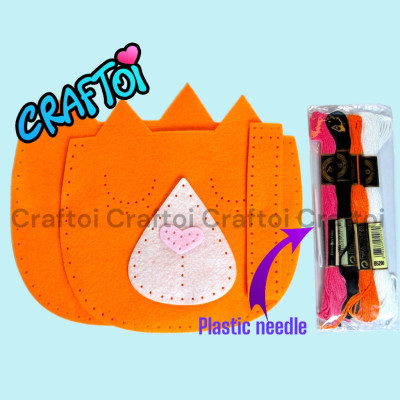 KIM NHỰA Bộ Thủ Công Trẻ Tự Làm Thú Bông 5+ CAT BAG Craftoi Felt Sewing toy prepunched holes plastic needle