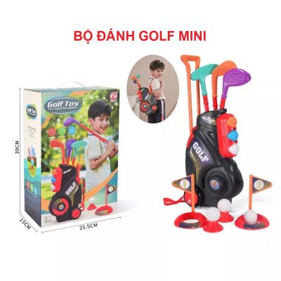 Bộ đồ chơi gậy đánh golf mini cỡ lớn cho bé vui chơi vận động kèm túi xách có bánh xe dễ di chuyển, quà tặng sinh nhật