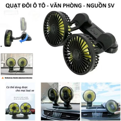 QUẠT ĐÔI XOAY 360 TRÊN XE HƠI ÔTÔ 3 CẤP ĐỘ GIÓ SIÊU MÁT LẠNH