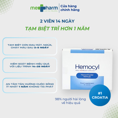 Hemocyl-TPBVSK: Giải pháp đột phá trong quản lý bệnh trĩ mà không cần phẫu thuật-Hỗ trợ cải thiện triệu chứng: đau rát, ngứa, chảy máu khi đi ngoài do trĩ. Ức chế sự phát triển vi sinh vật giúp hỗ trợ cải thiện nguy cơ nhiễm trùng thứ phát tại búi trĩ.