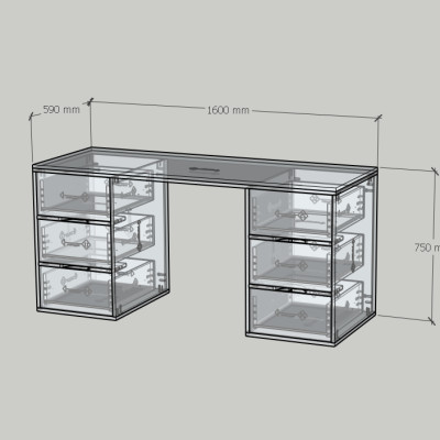 HAPPY FURNITURE ,Bàn làm việc 6 ngăn kéo - LAYLA , BAN_164 , 160cm x 59cm x 75cm DxRxC