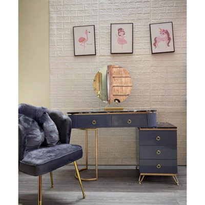 Bộ bàn ghế trang điểm: Bàn phấn 2 ngăn mặt đá chân tủ 3 ngăn  + Ghế  + Gương