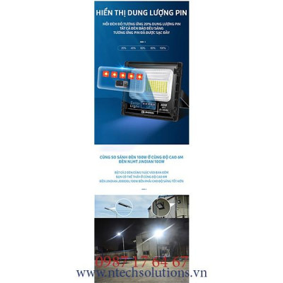 Đèn Pha Năng Lượng Mặt Trời JinDian JD-8840L Công Suất 40W - Khung Nhôm, Chip Led "SMD" - BH 02 Năm