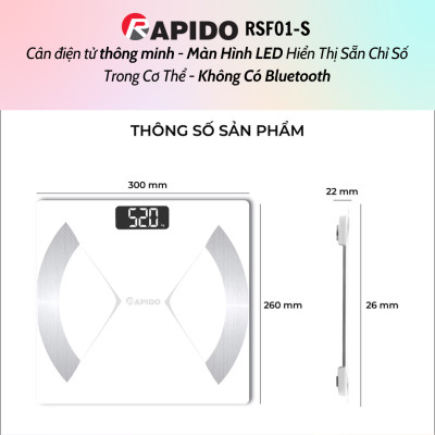 Cân sức khỏe và phân tích các chỉ số cơ thể Rapido RSF02-S (Trắng) Không bluetooth - Hàng chính hãng