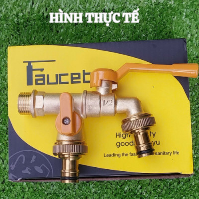 Vòi nước Faucet tăng áp bằng hợp kim vòi nước 2 đầu ra thông minh kèm 2 đầu nối ống